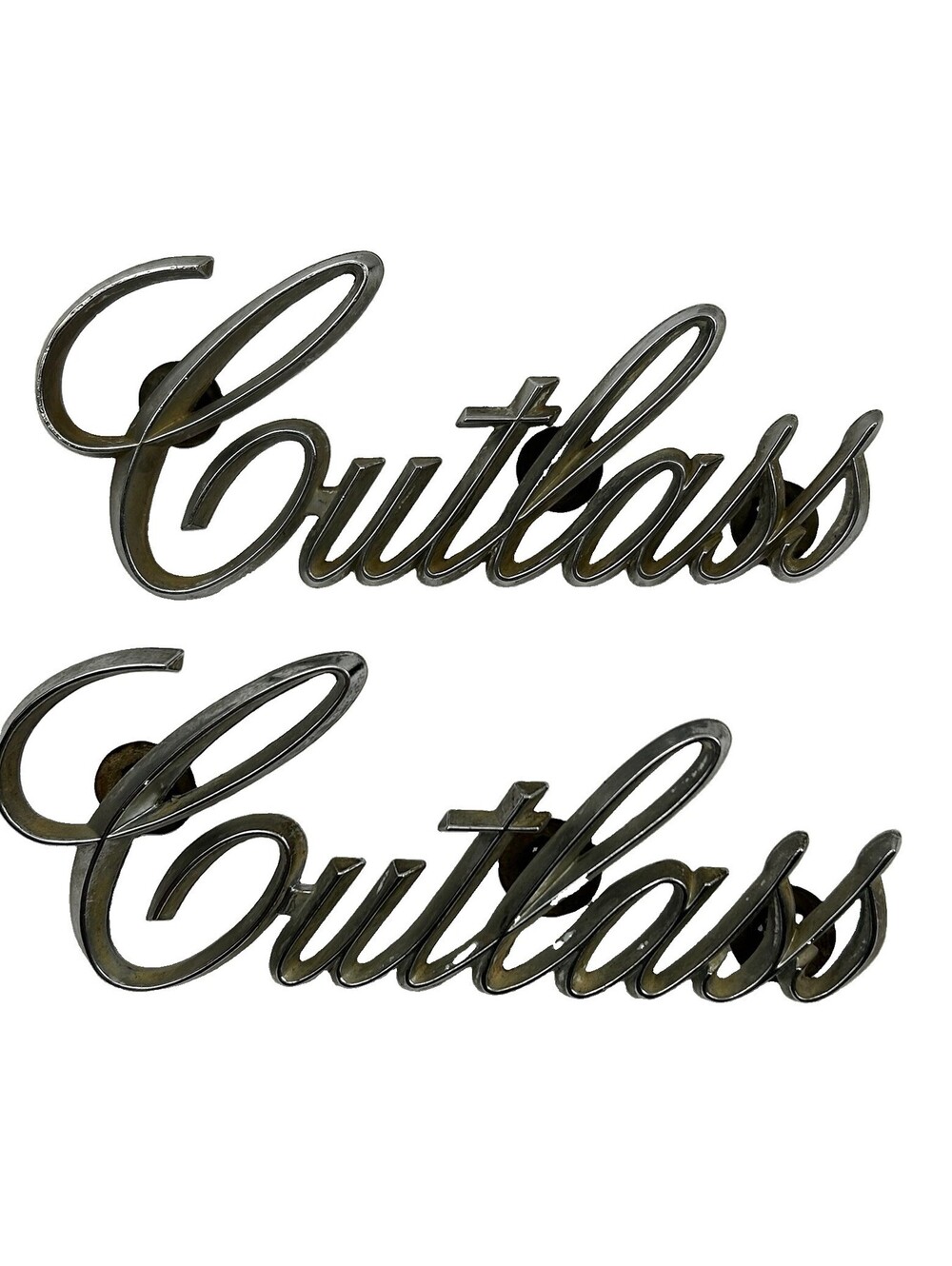 1971-1977 Oldsmobile Cutlass Front Fender Script Emblems Badge Pair 408954  LS